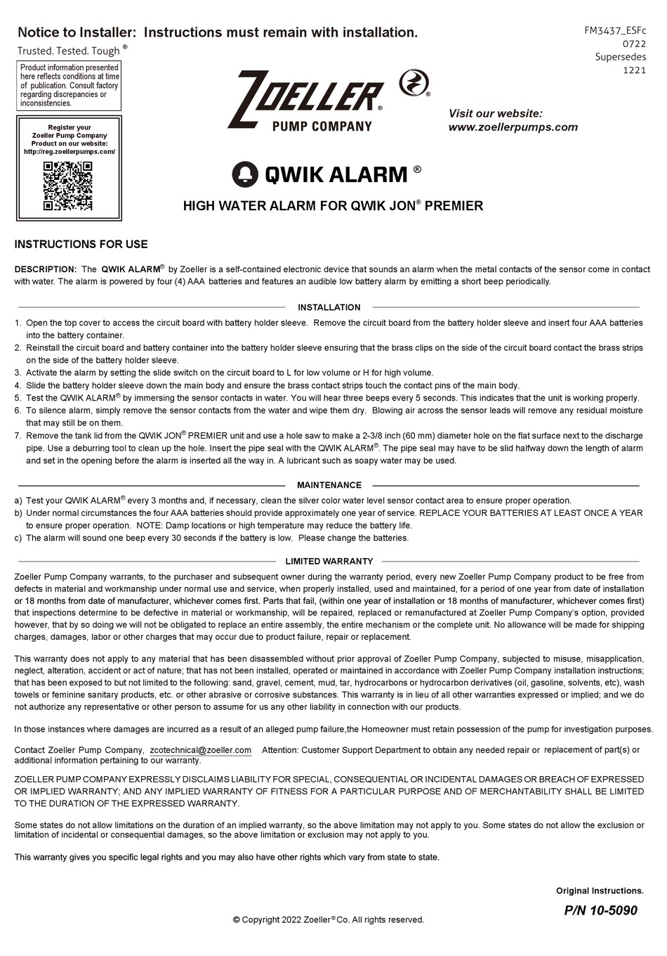 ZOELLER QWIK ALARM INSTRUCTIONS FOR USE Pdf Download ManualsLib