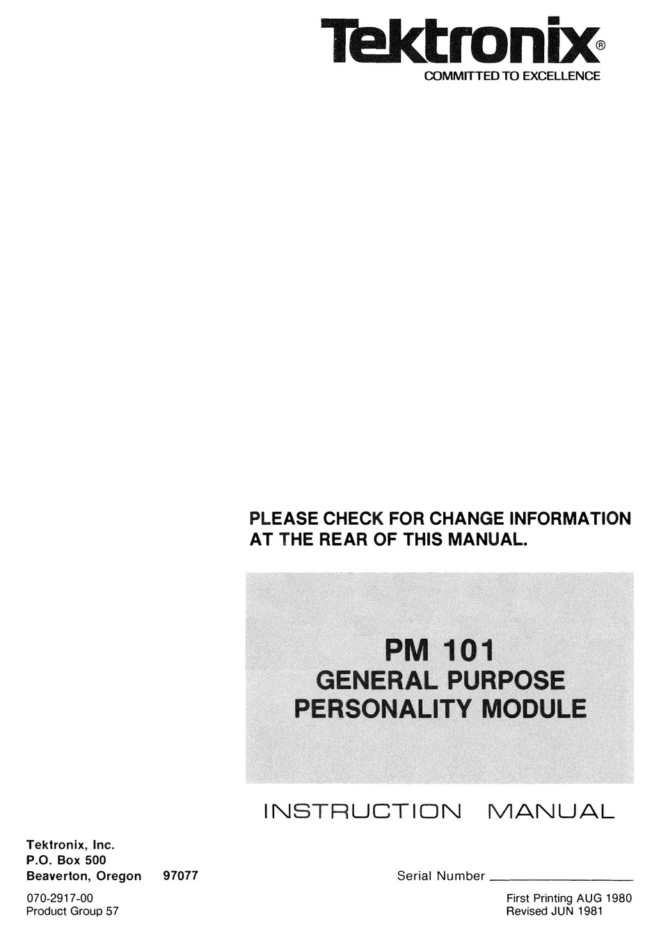 TEKTRONIX PM 101 INSTRUCTION MANUAL Pdf Download | ManualsLib