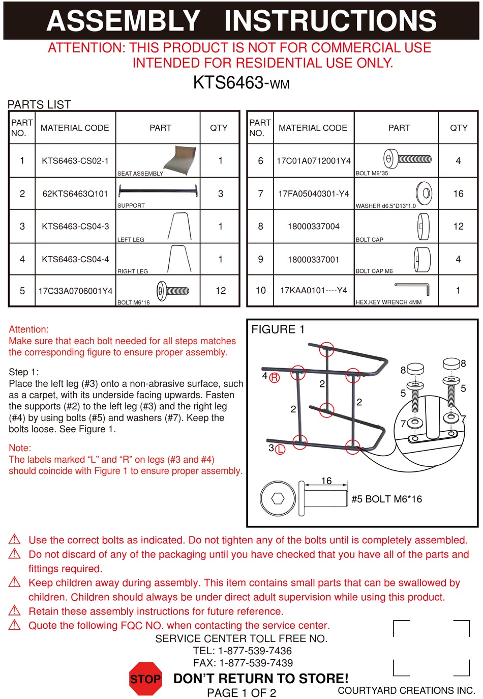 COURTYARD CREATIONS KTS6463WM ASSEMBLY INSTRUCTIONS Pdf Download