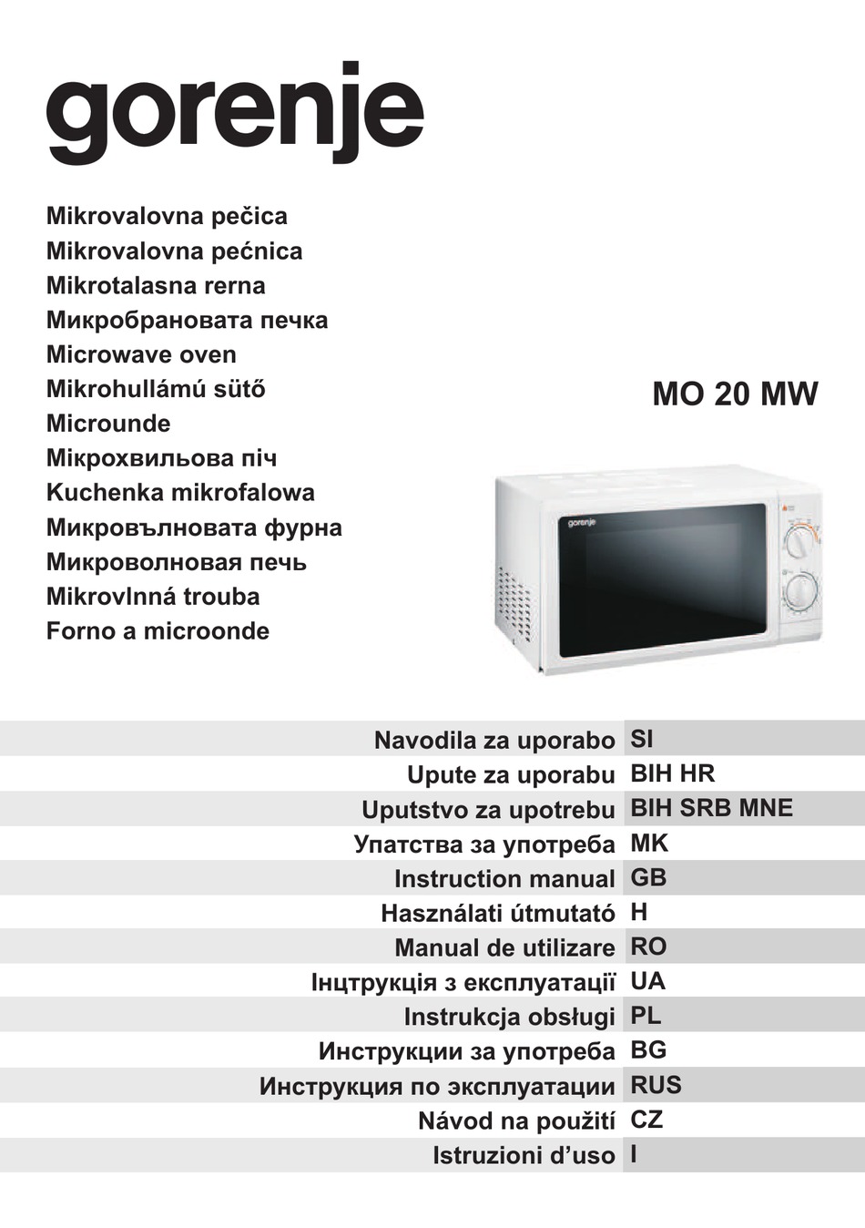 GORENJE MO 20 MW INSTRUCTION MANUAL Pdf Download ManualsLib