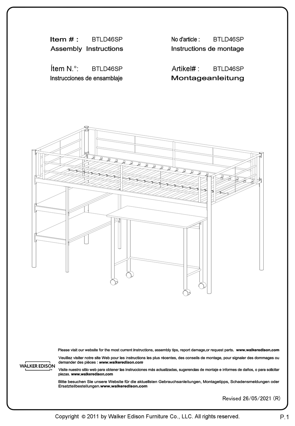 WALKER EDISON BTLD46SP ASSEMBLY INSTRUCTIONS MANUAL Pdf Download ...