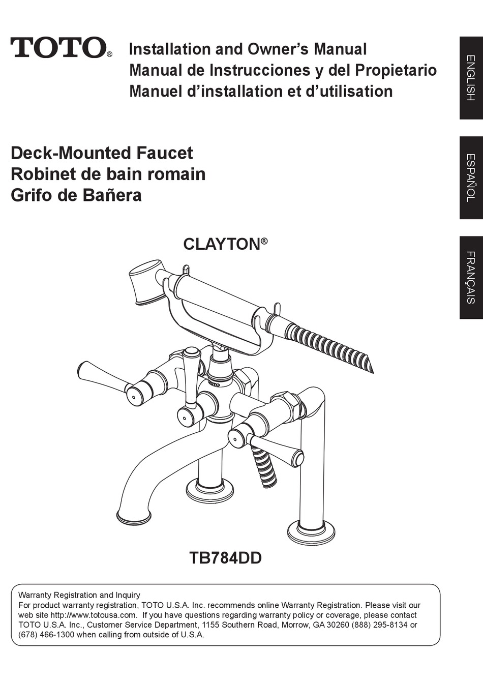 TOTO CLAYTON TB784DD INSTALLATION AND OWNER'S MANUAL Pdf Download