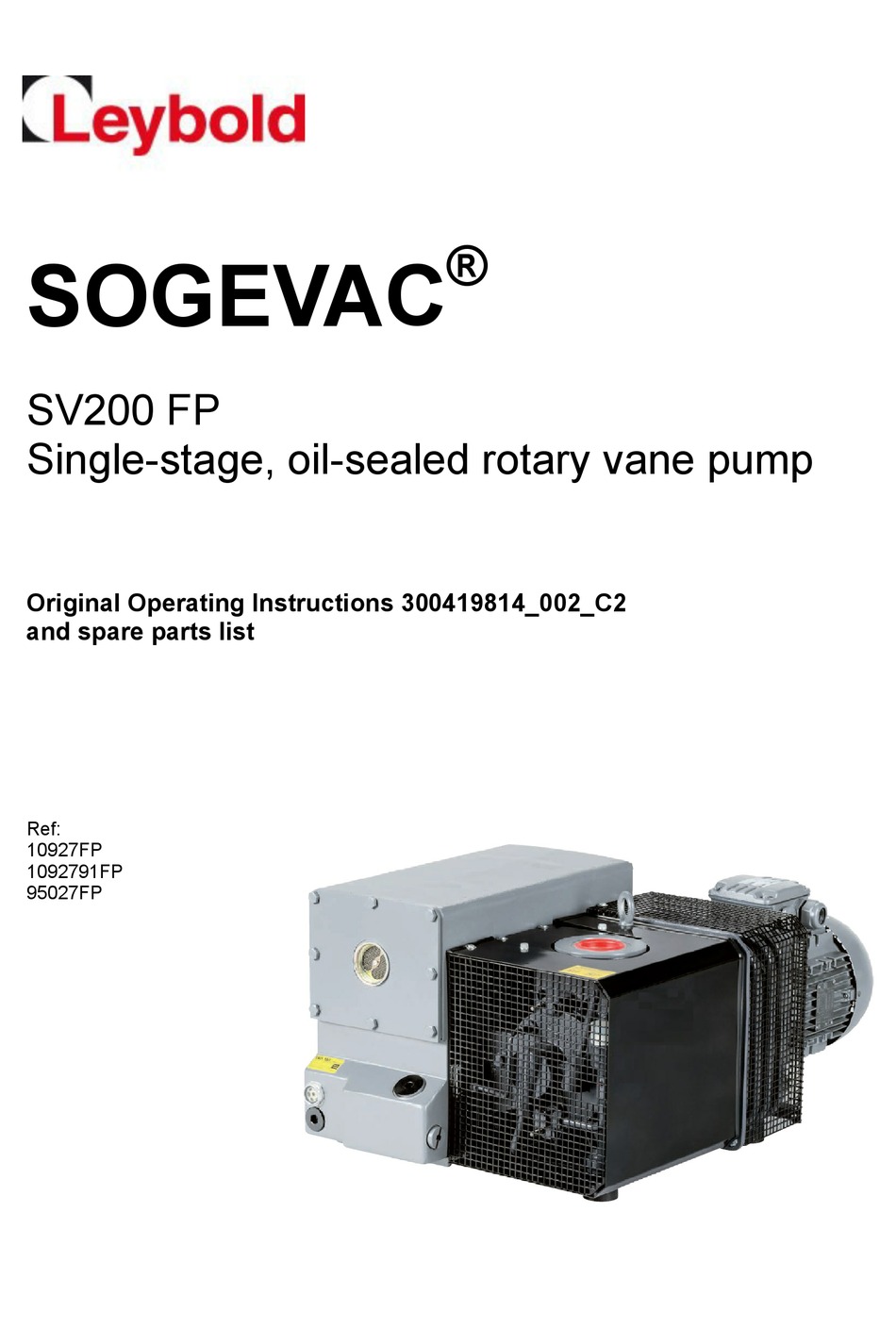 LEYBOLD SOGEVAC SV200 FP ORIGINAL OPERATING INSTRUCTIONS Pdf Download ManualsLib