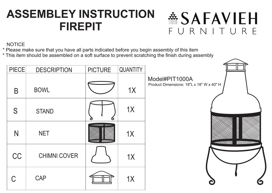 SAFAVIEH FURNITURE PIT1000A ASSEMBLY INSTRUCTION Pdf Download ManualsLib