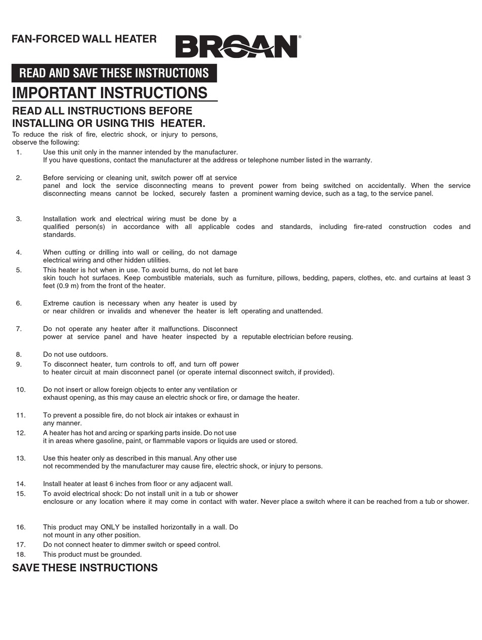 BROAN NUTONE 174178170 MANUAL Pdf Download ManualsLib
