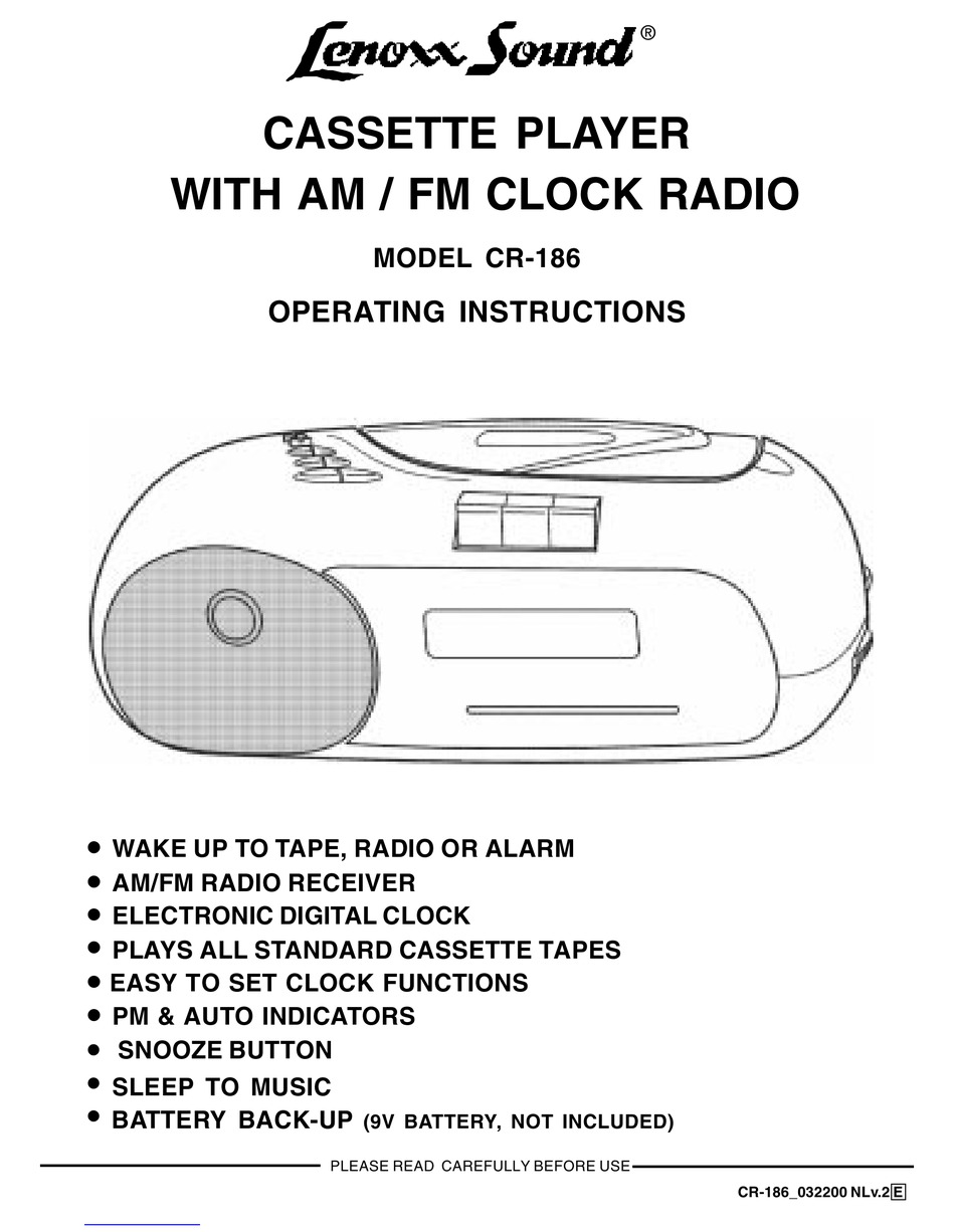 LENOXX SOUND CR186 OPERATING INSTRUCTIONS MANUAL Pdf Download ManualsLib
