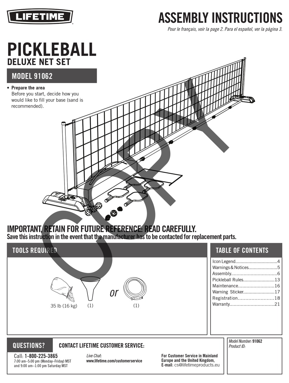 LIFETIME 91062 ASSEMBLY INSTRUCTIONS MANUAL Pdf Download ManualsLib