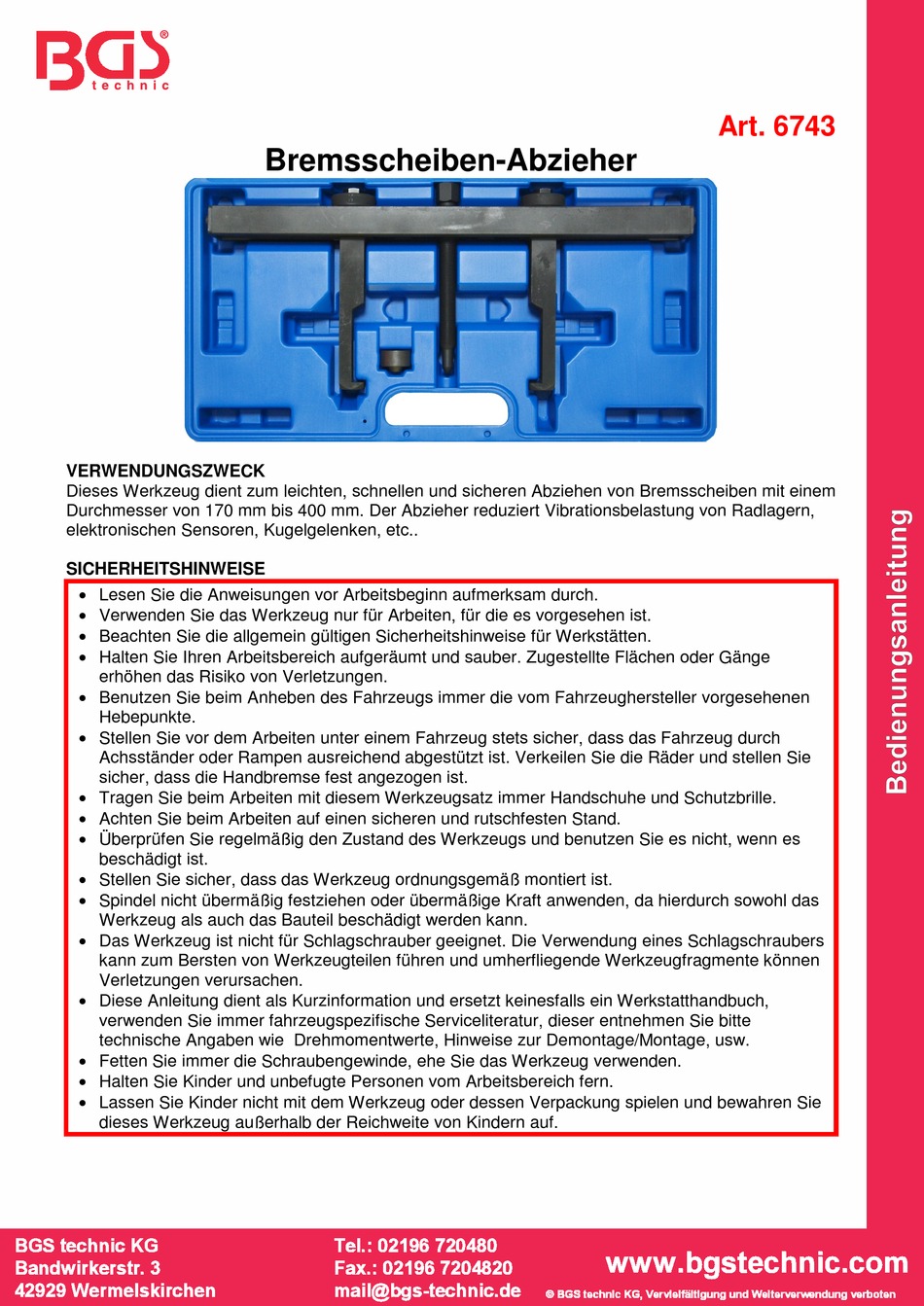BGS TECHNIC 6743 INSTRUCTION MANUAL Pdf Download ManualsLib
