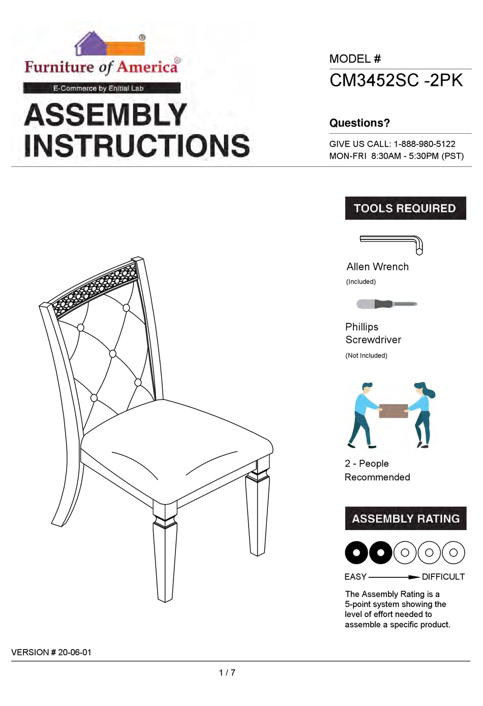 ENITIAL LAB FURNITURE OF AMERICA CM3452SC2PK ASSEMBLY INSTRUCTIONS