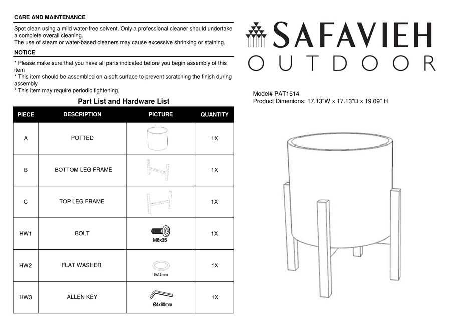 SAFAVIEH OUTDOOR JESPER PAT1514 QUICK START MANUAL Pdf Download ManualsLib