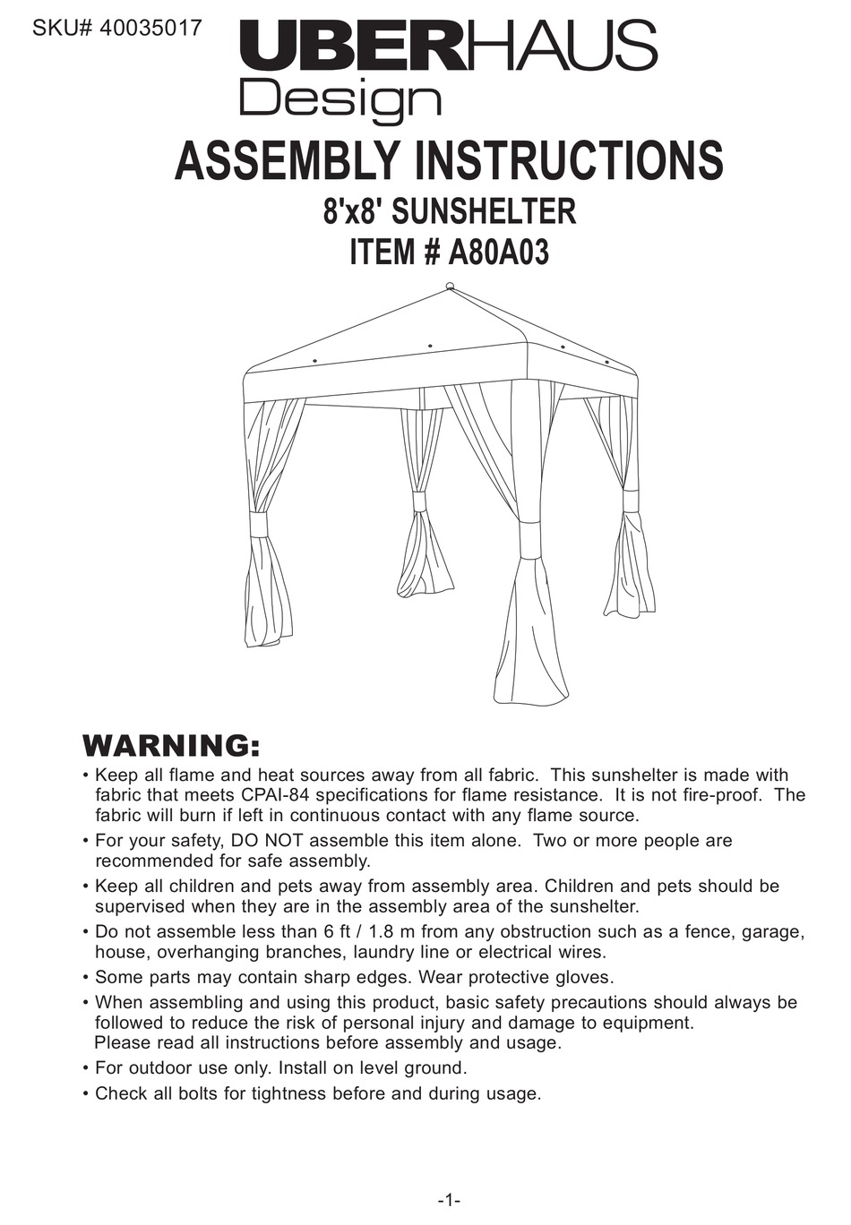 UBERHAUS DESIGN A80A03 ASSEMBLY INSTRUCTIONS MANUAL Pdf Download