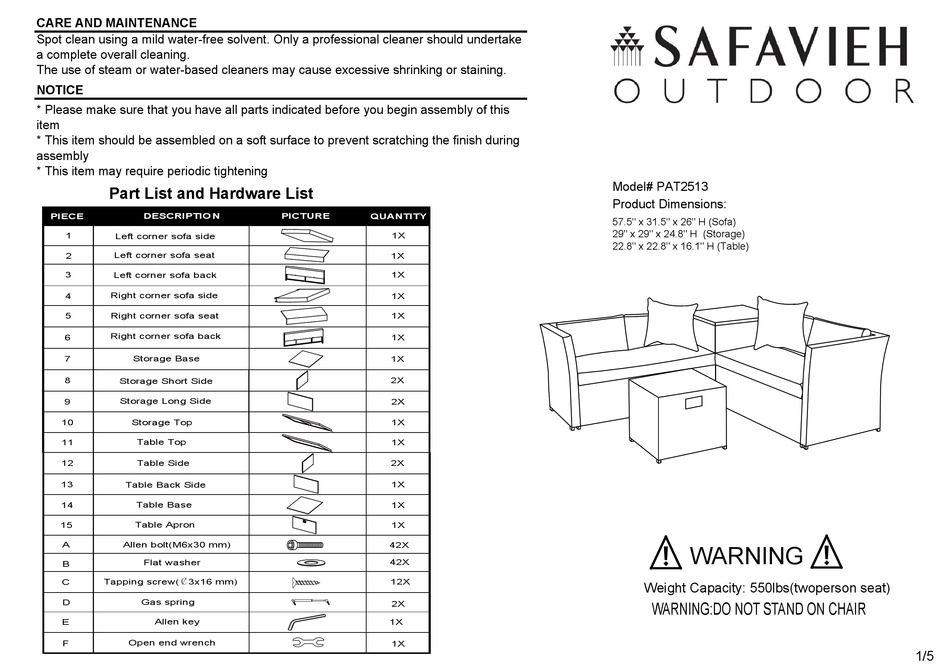 SAFAVIEH OUTDOOR PAT2513 ASSEMBLY INSTRUCTIONS Pdf Download ManualsLib