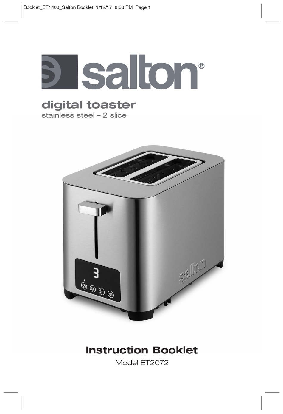 SALTON ET2072 INSTRUCTION BOOKLET Pdf Download ManualsLib