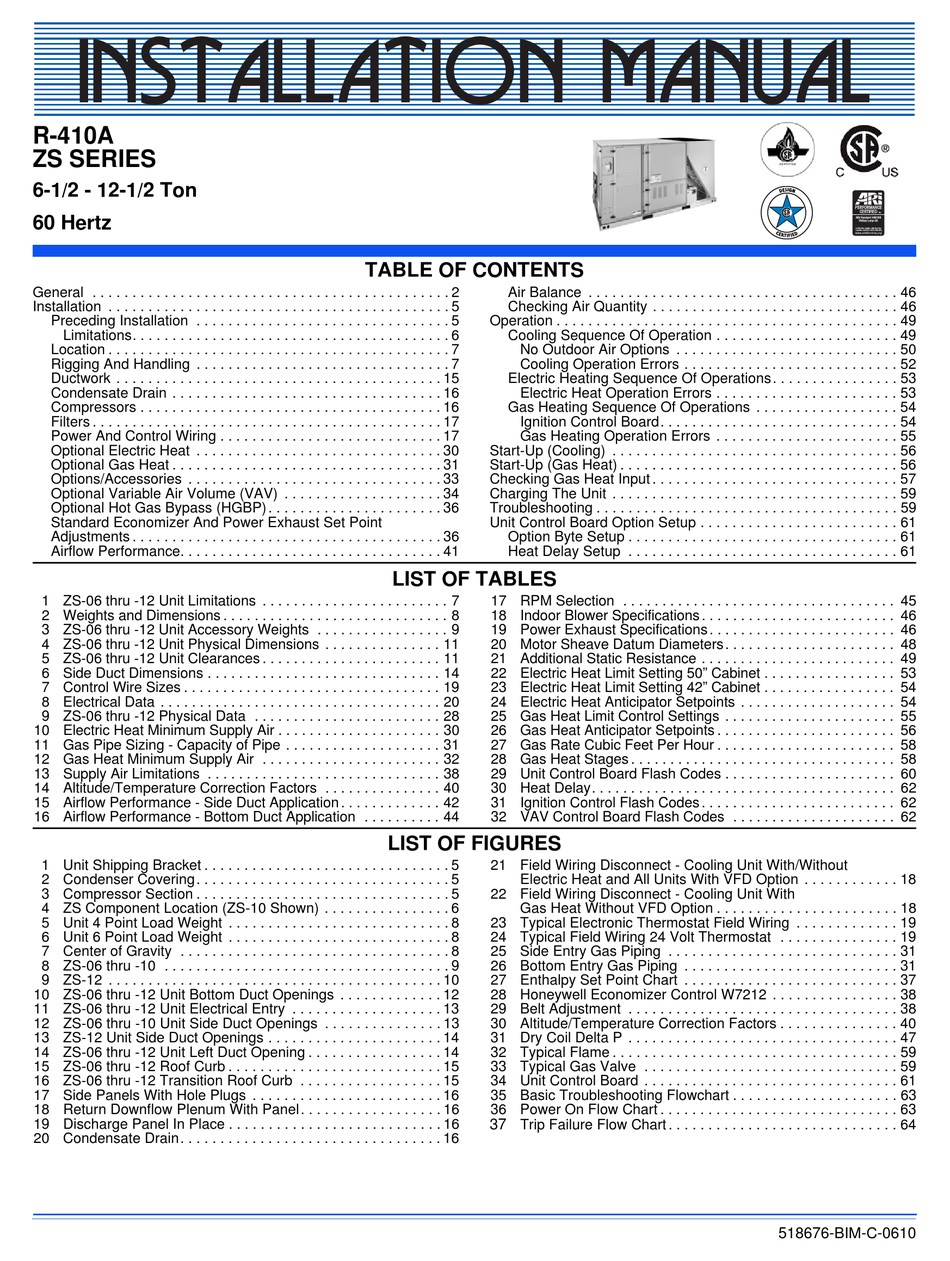 YORK ZS SERIES INSTALLATION MANUAL Pdf Download | ManualsLib