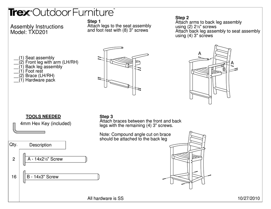 TREX OUTDOOR FURNITURE TXD201 ASSEMBLY INSTRUCTIONS Pdf Download