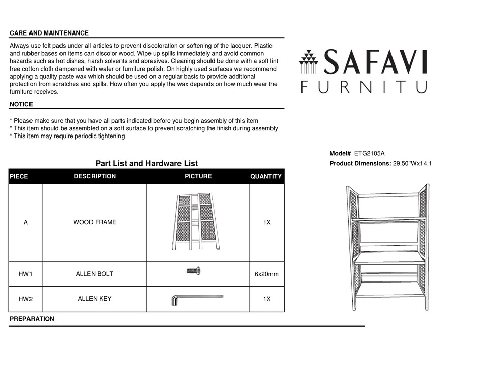 SAFAVIEH FURNITURE FRANZ ETG2105A ASSEMBLY INSTRUCTIONS Pdf Download