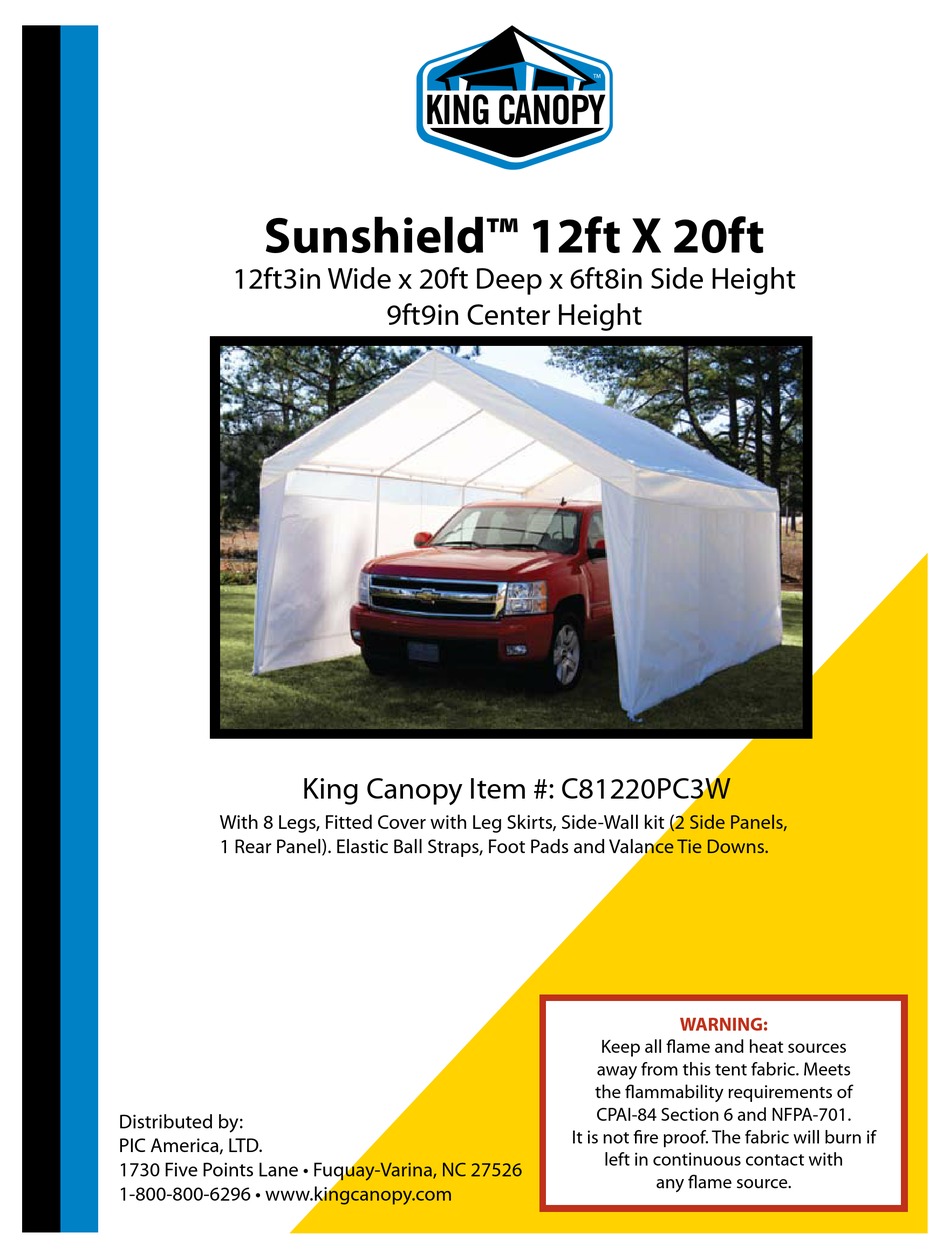 KING CANOPY SUNSHIELD C81220PC3W MANUAL Pdf Download ManualsLib
