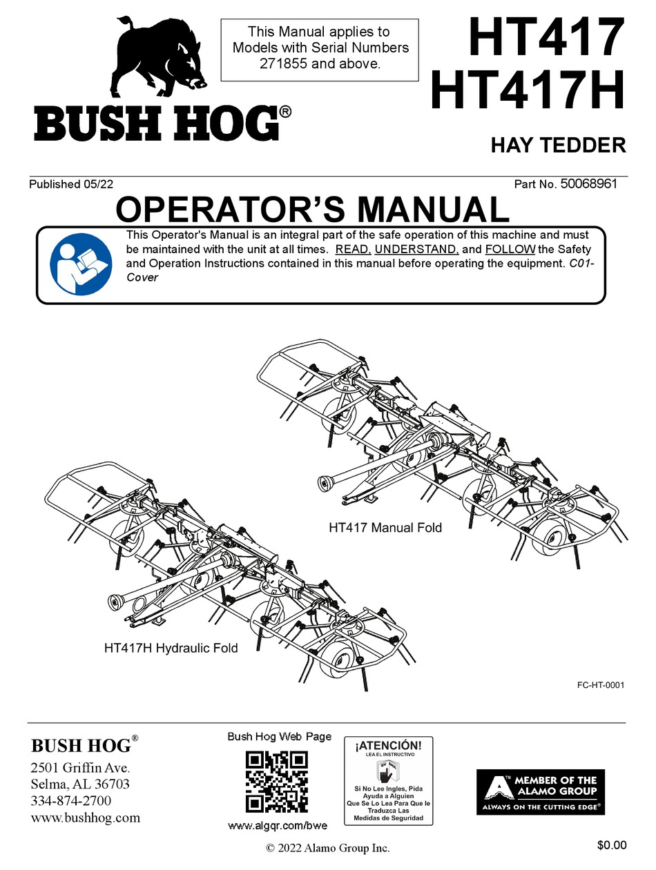 BUSH HOG HT417 OPERATOR'S MANUAL Pdf Download ManualsLib