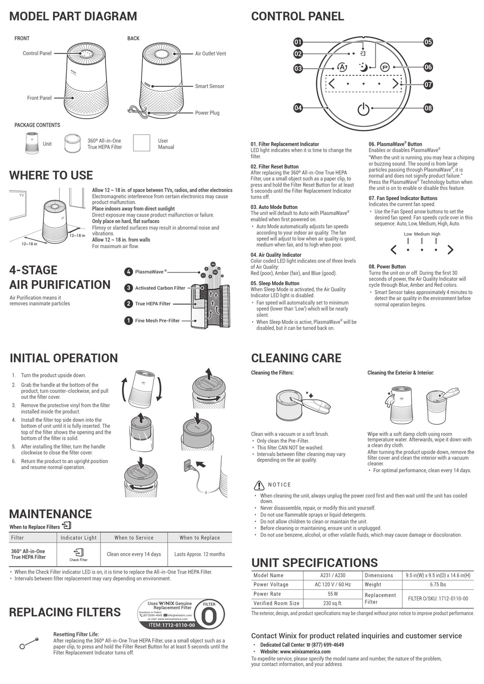 WINIX A231 USER MANUAL Pdf Download ManualsLib