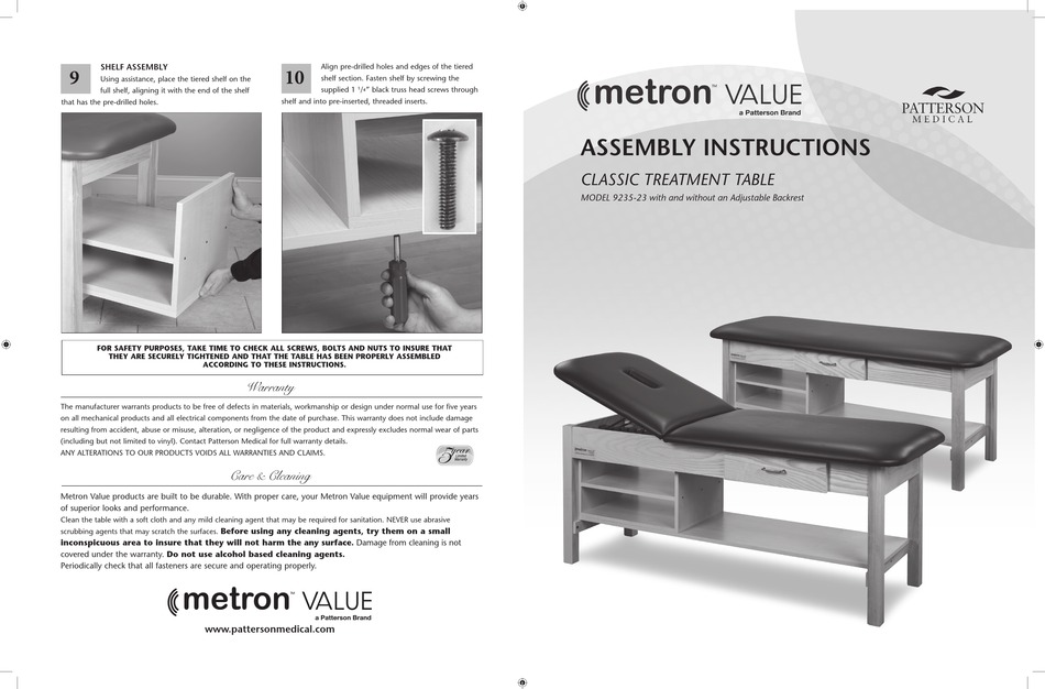 PATTERSON MEDICAL METRON VALUE 923523 ASSEMBLY INSTRUCTIONS Pdf