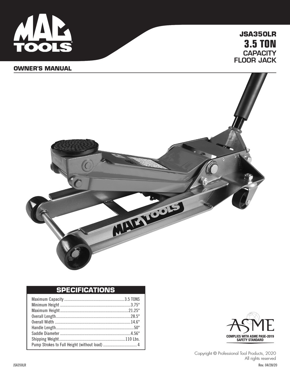 MAC TOOLS JSA350LR OWNER'S MANUAL Pdf Download ManualsLib