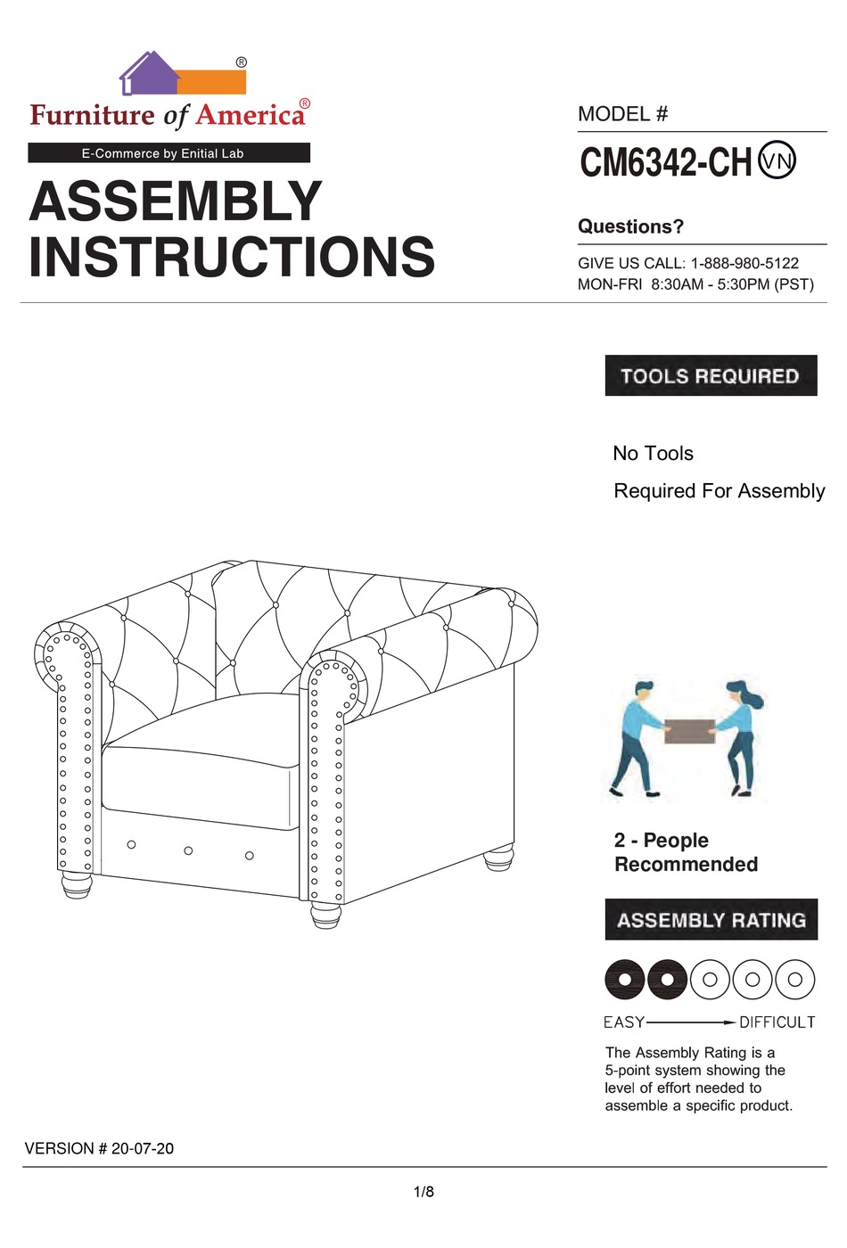 ENITIAL LAB FURNITURE OF AMERICA CM6342CH ASSEMBLY INSTRUCTIONS MANUAL