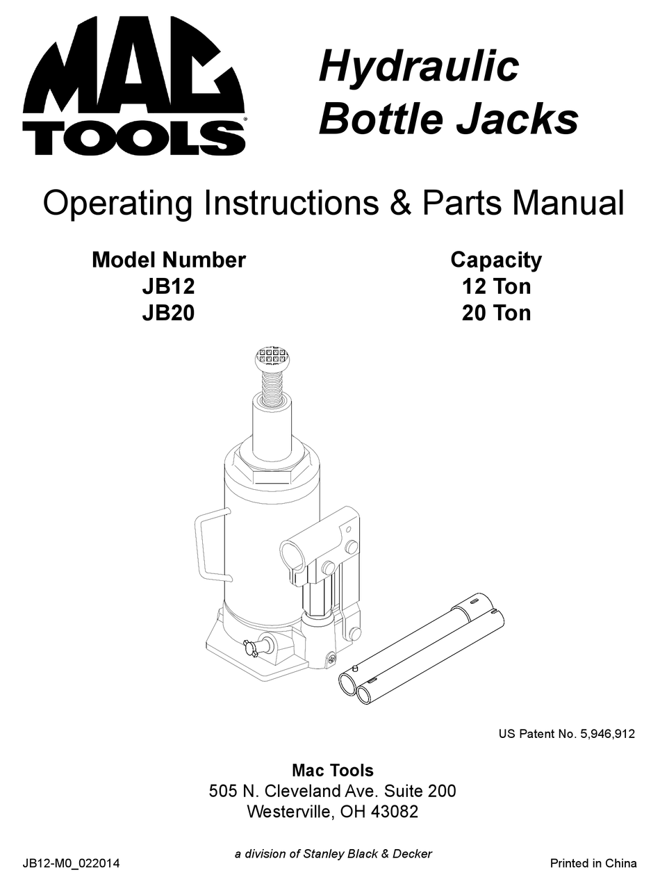 MAC TOOLS JB12 OPERATING INSTRUCTIONS & PARTS MANUAL Pdf Download