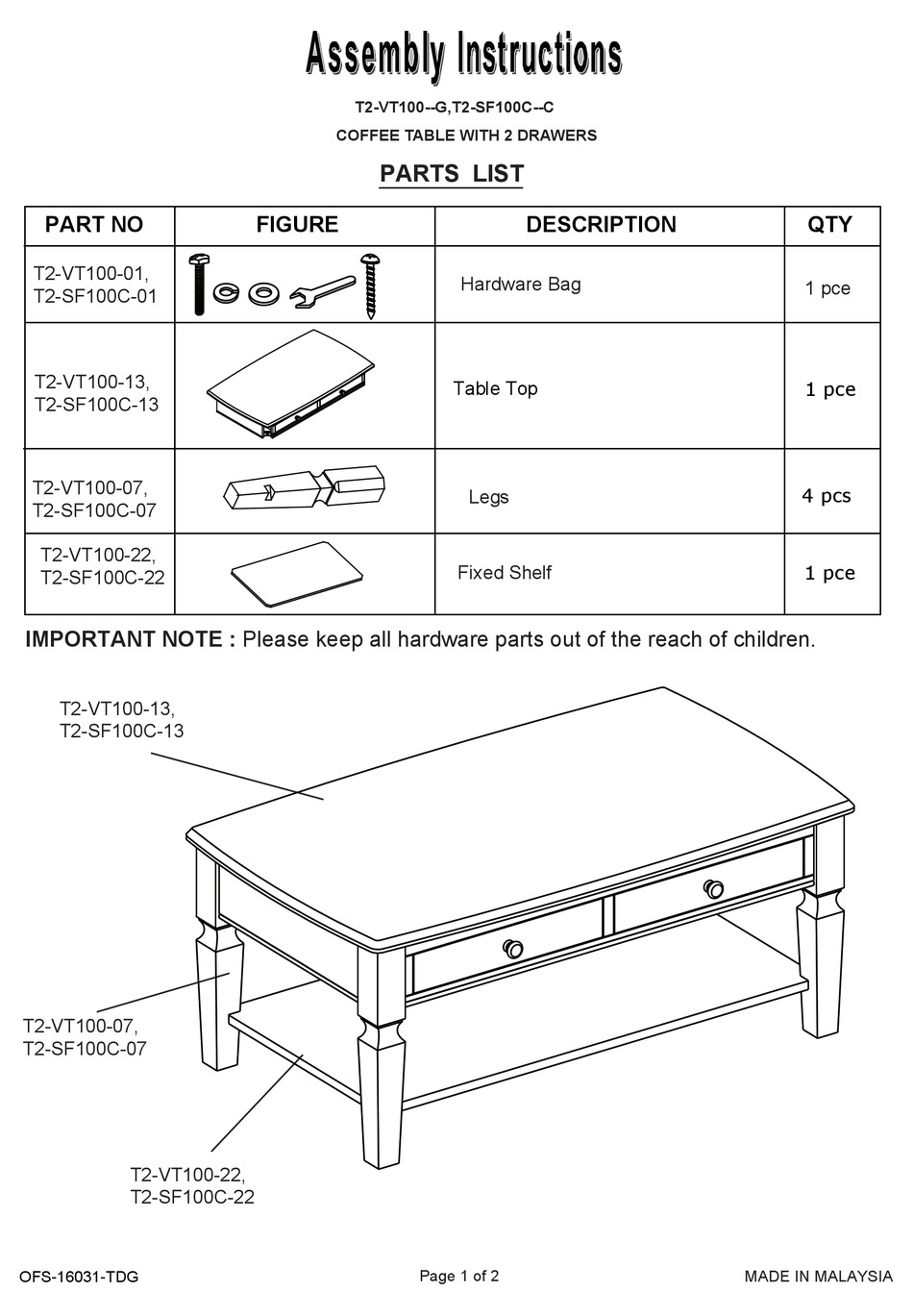WINNERS ONLY T2VT100G ASSEMBLY INSTRUCTIONS Pdf Download ManualsLib