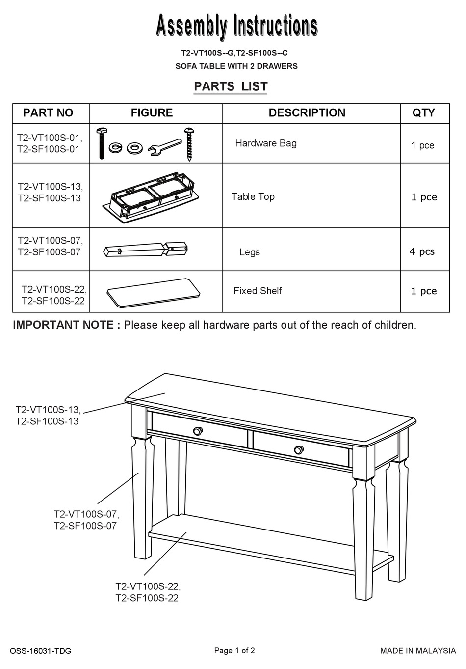 WINNERS ONLY T2VT100SG ASSEMBLY INSTRUCTIONS Pdf Download ManualsLib