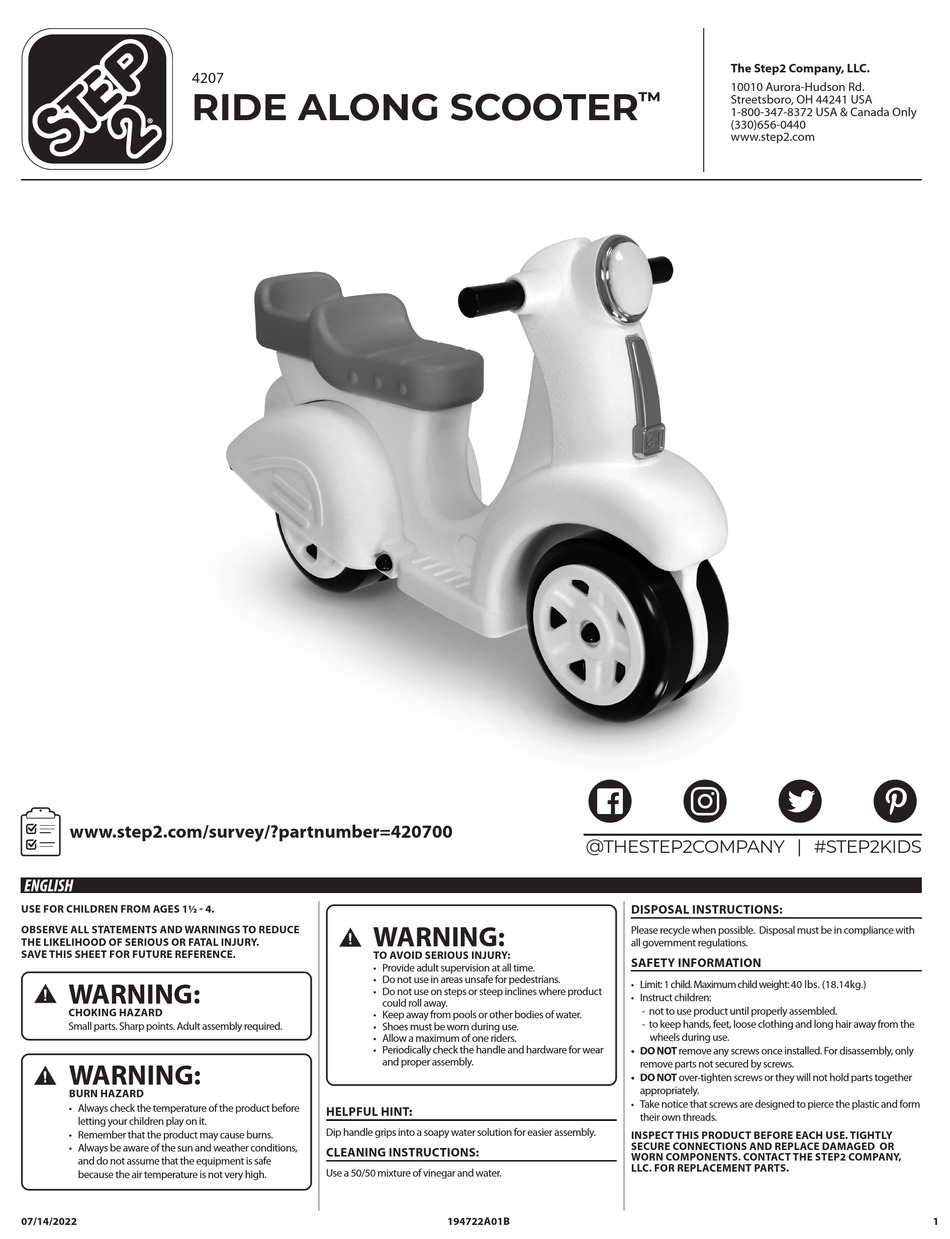 STEP2 RIDE ALONG SCOOTER MANUAL Pdf Download ManualsLib