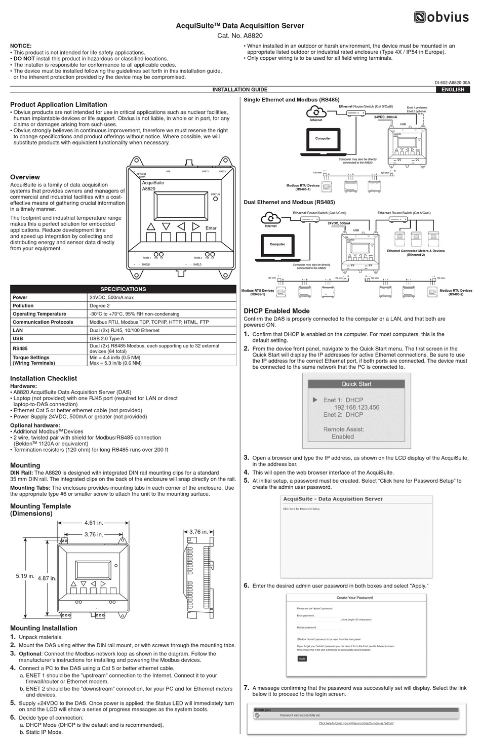 OBVIUS ACQUISUITE A8820 QUICK START MANUAL Pdf Download ManualsLib