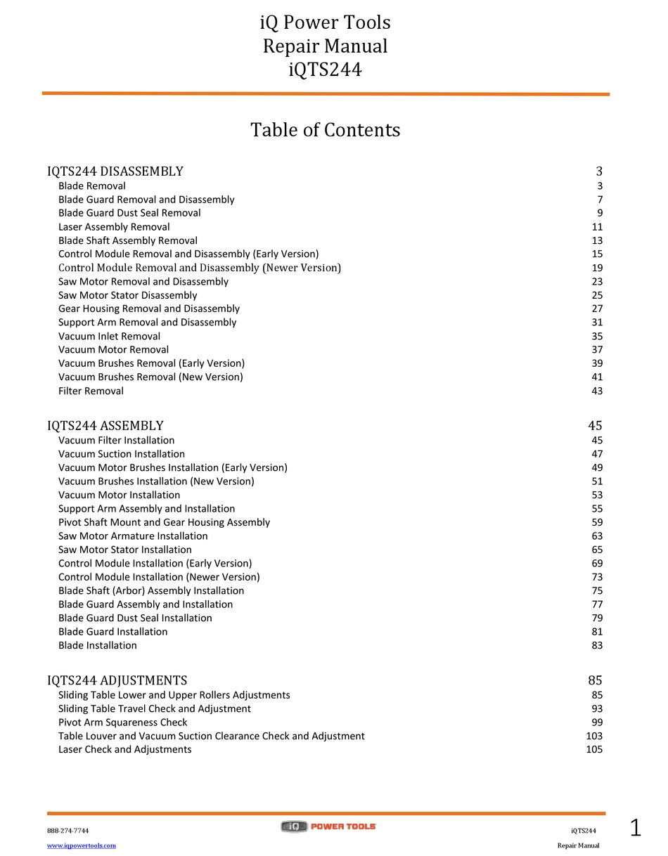 IQ POWER TOOLS IQTS244 REPAIR MANUAL Pdf Download ManualsLib