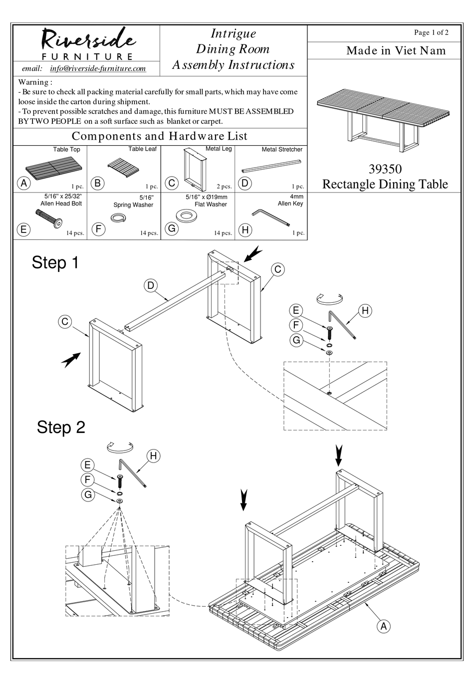 RIVERSIDE FURNITURE INTRIGUE 39350 ASSEMBLY INSTRUCTIONS Pdf Download