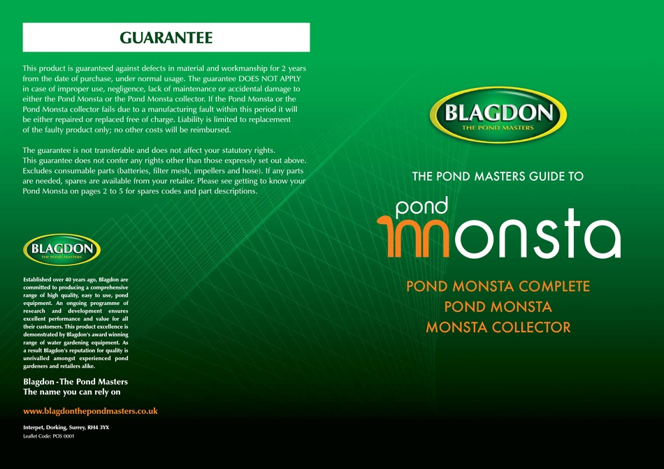 BLAGDON POND MONSTA MANUAL Pdf Download ManualsLib