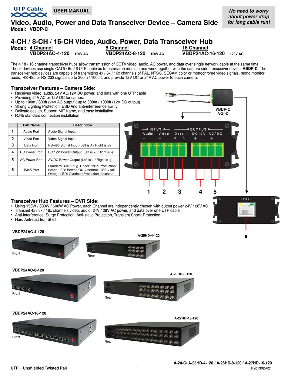 B&H UTP CABLE VBDP24AC-4-120 USER MANUAL Pdf Download | ManualsLib