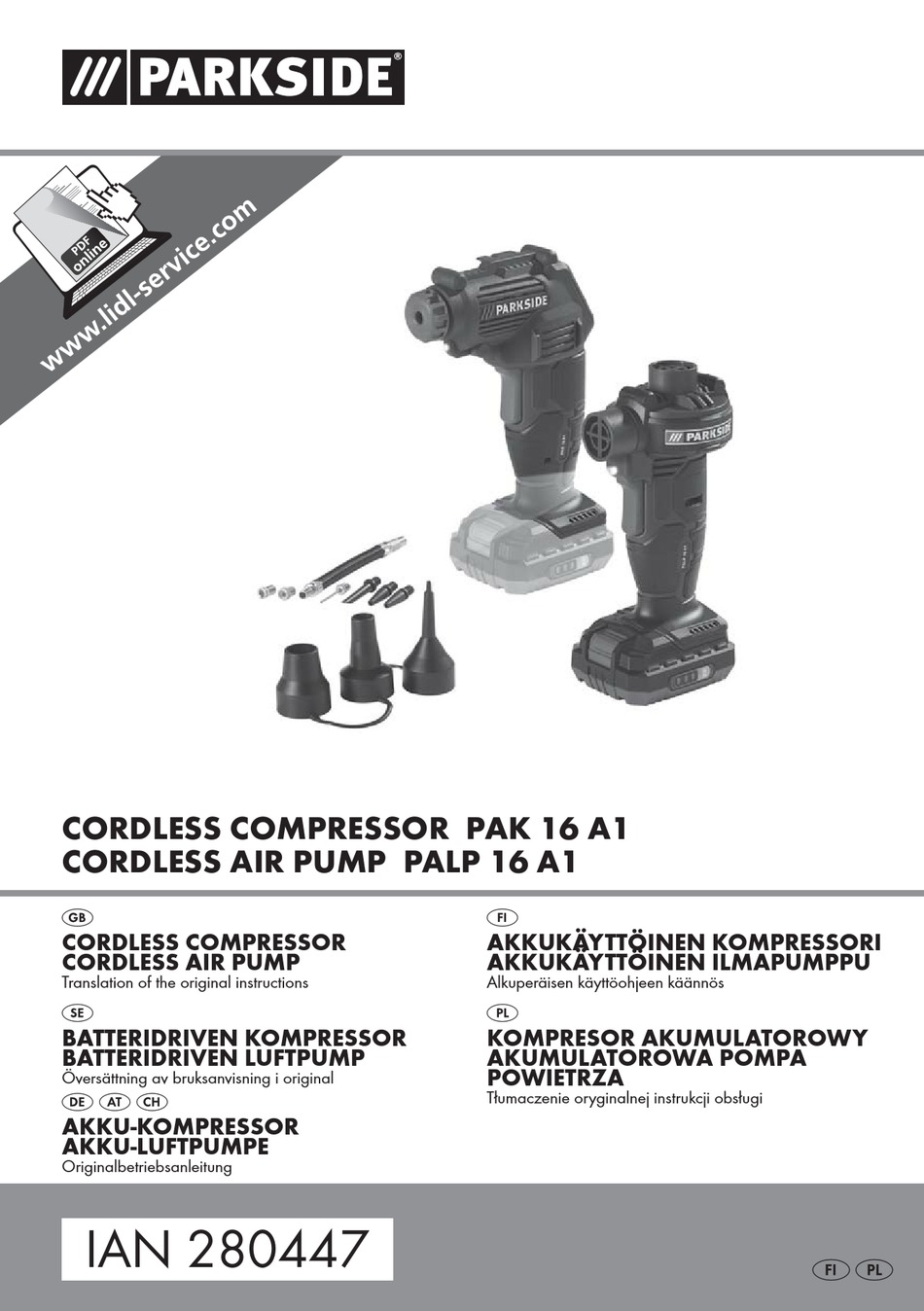 PARKSIDE PALP 16 A1 TRANSLATION OF THE ORIGINAL INSTRUCTIONS Pdf