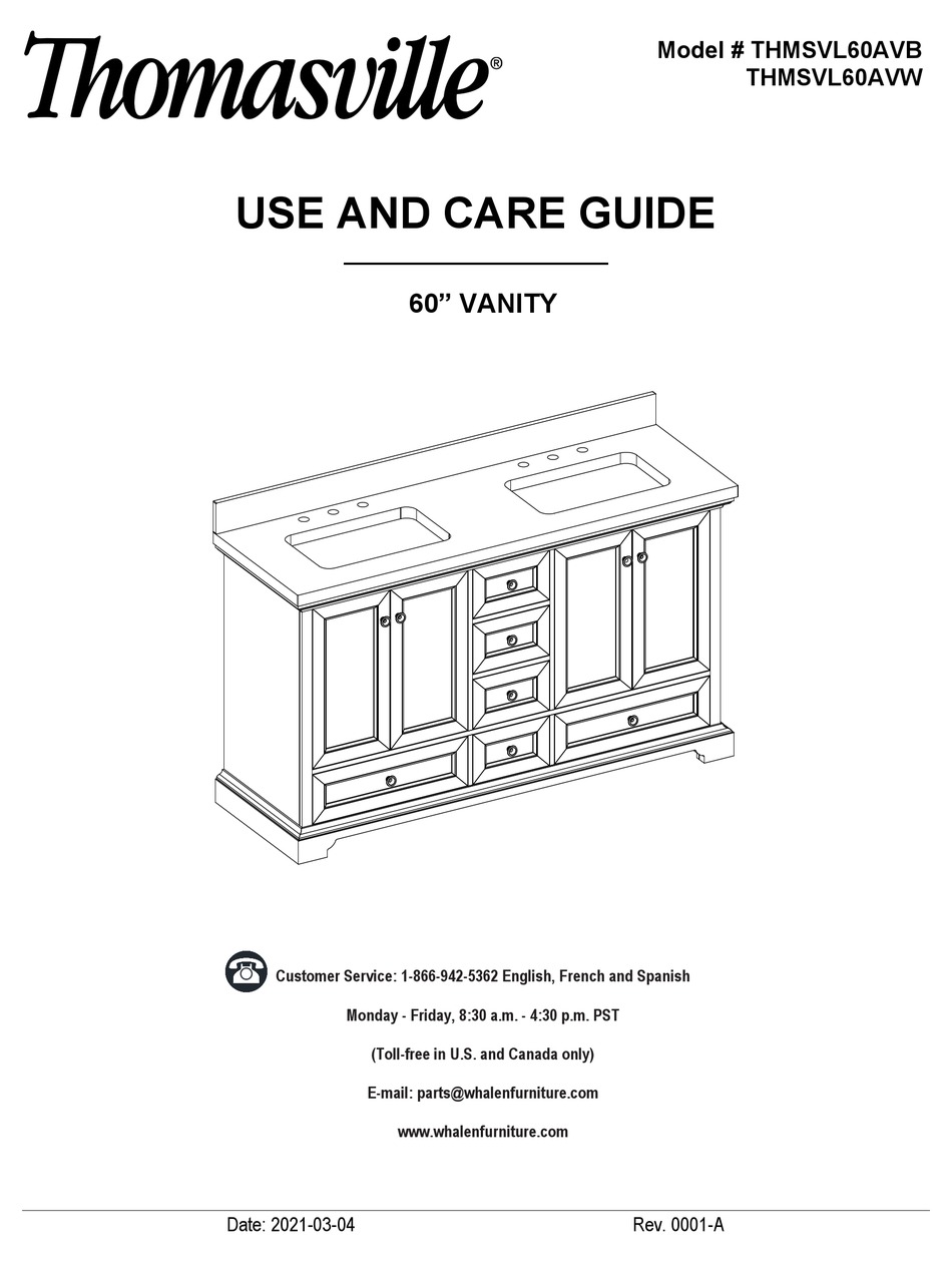 THOMASVILLE AMHERST THMSVL60AVB USE AND CARE MANUAL Pdf Download