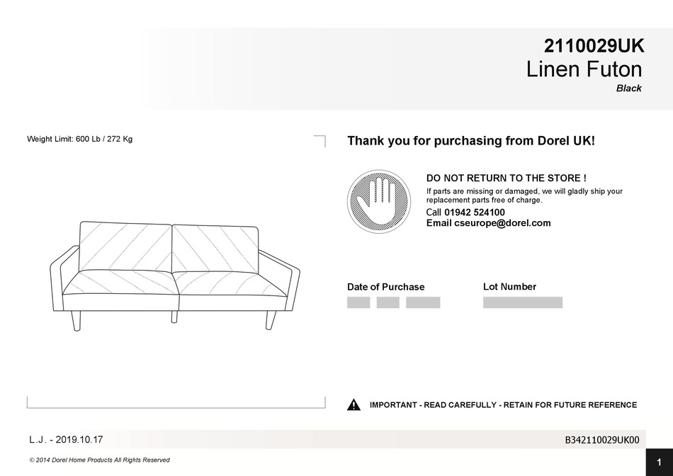 DOREL HOME PRODUCTS LINEN FUTON 2110029UK MANUAL Pdf Download ManualsLib