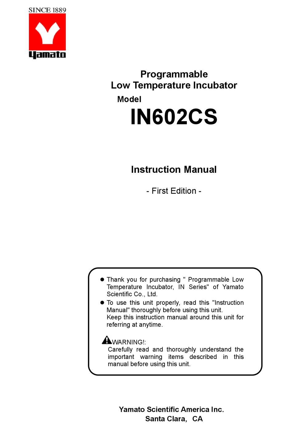 YAMATO IN602CS INSTRUCTION MANUAL Pdf Download ManualsLib