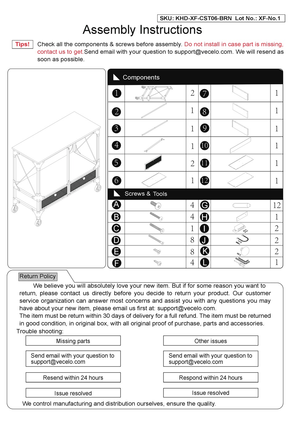 VECELO KHDXFCST06BRN ASSEMBLY INSTRUCTIONS Pdf Download ManualsLib