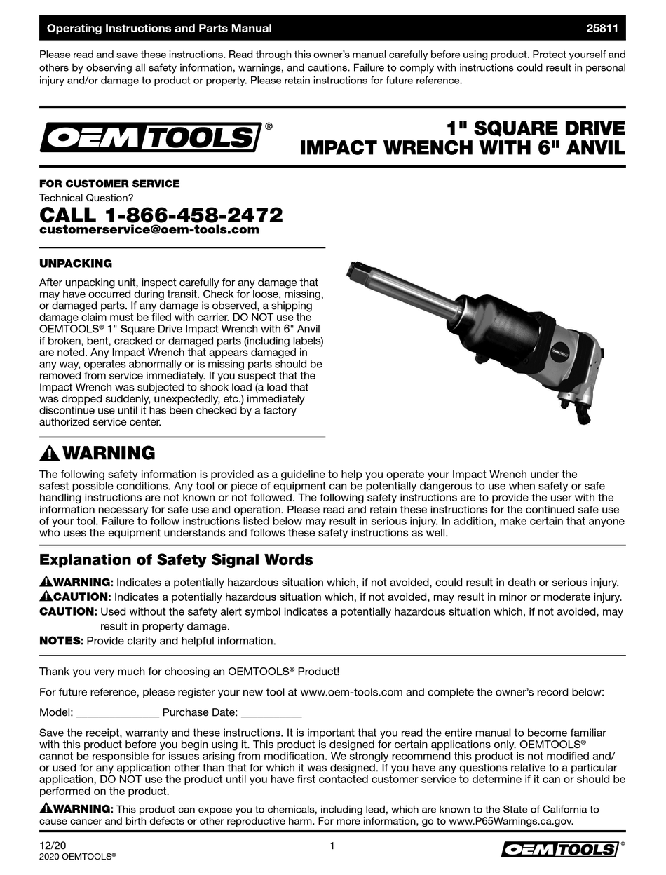 OEM TOOLS 25811 OPERATING INSTRUCTIONS AND PARTS MANUAL Pdf Download