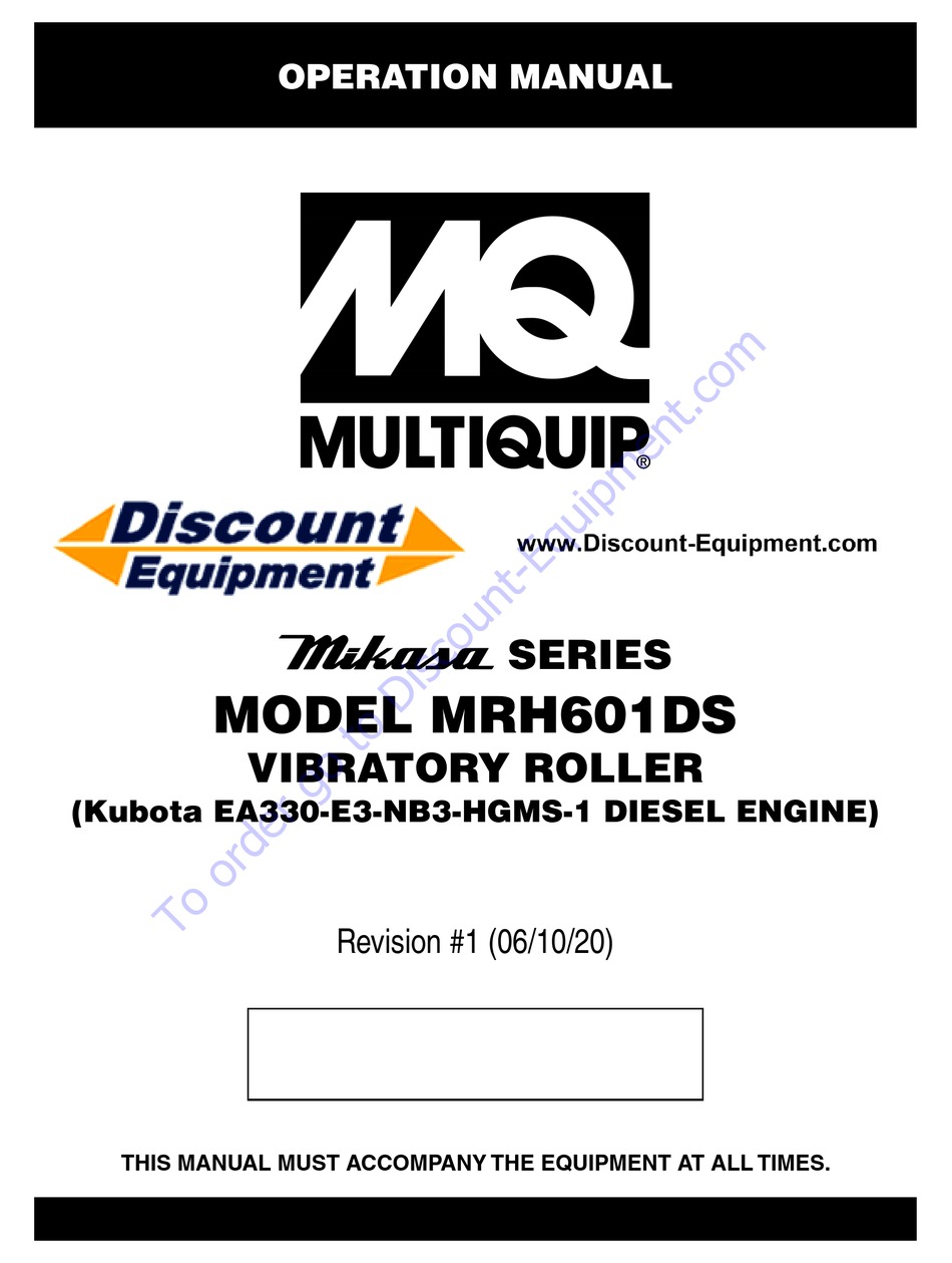 DISCOUNT EQUIPMENT MULTIQUIP MIKASA SERIES OPERATION MANUAL Pdf