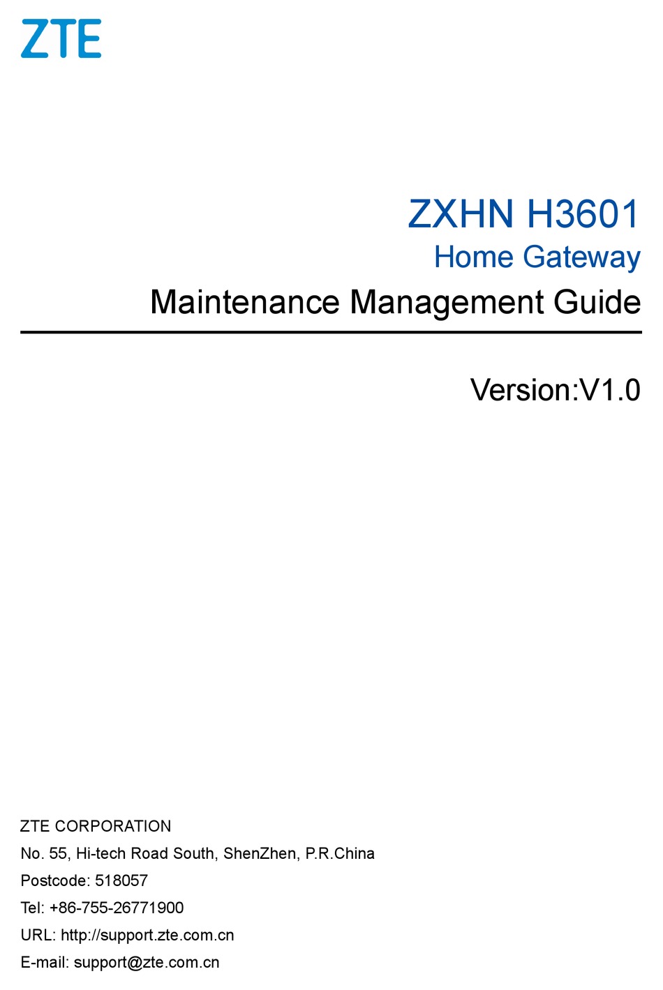 ZTE ZXHN H3601 MAINTENANCE MANAGEMENT MANUAL Pdf Download ManuaLib