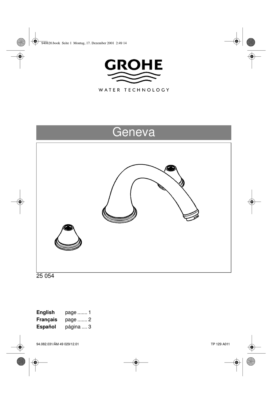 GROHE GENEVA 25 054 MANUAL Pdf Download ManualsLib