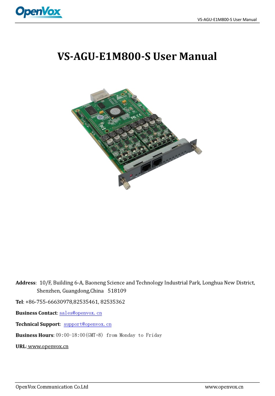 OPENVOX VS-AGU-E1M800-S USER MANUAL Pdf Download | ManualsLib