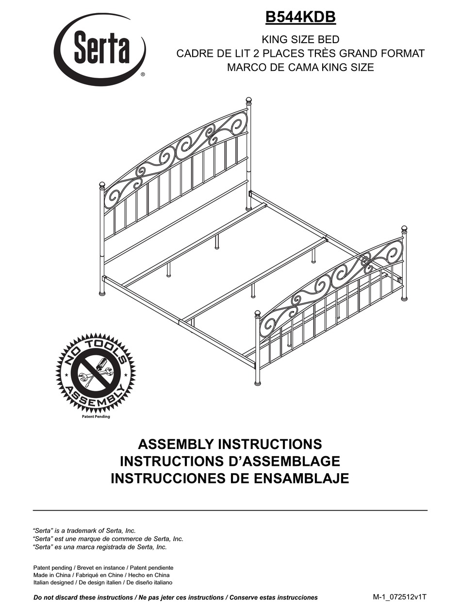 SERTA B544KDB ASSEMBLY INSTRUCTIONS MANUAL Pdf Download ManualsLib