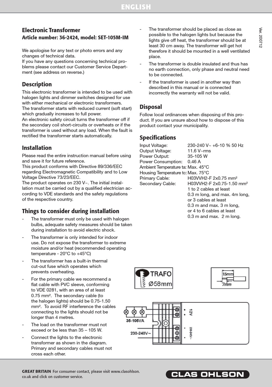 CLAS OHLSON SET105MIM MANUAL Pdf Download ManualsLib