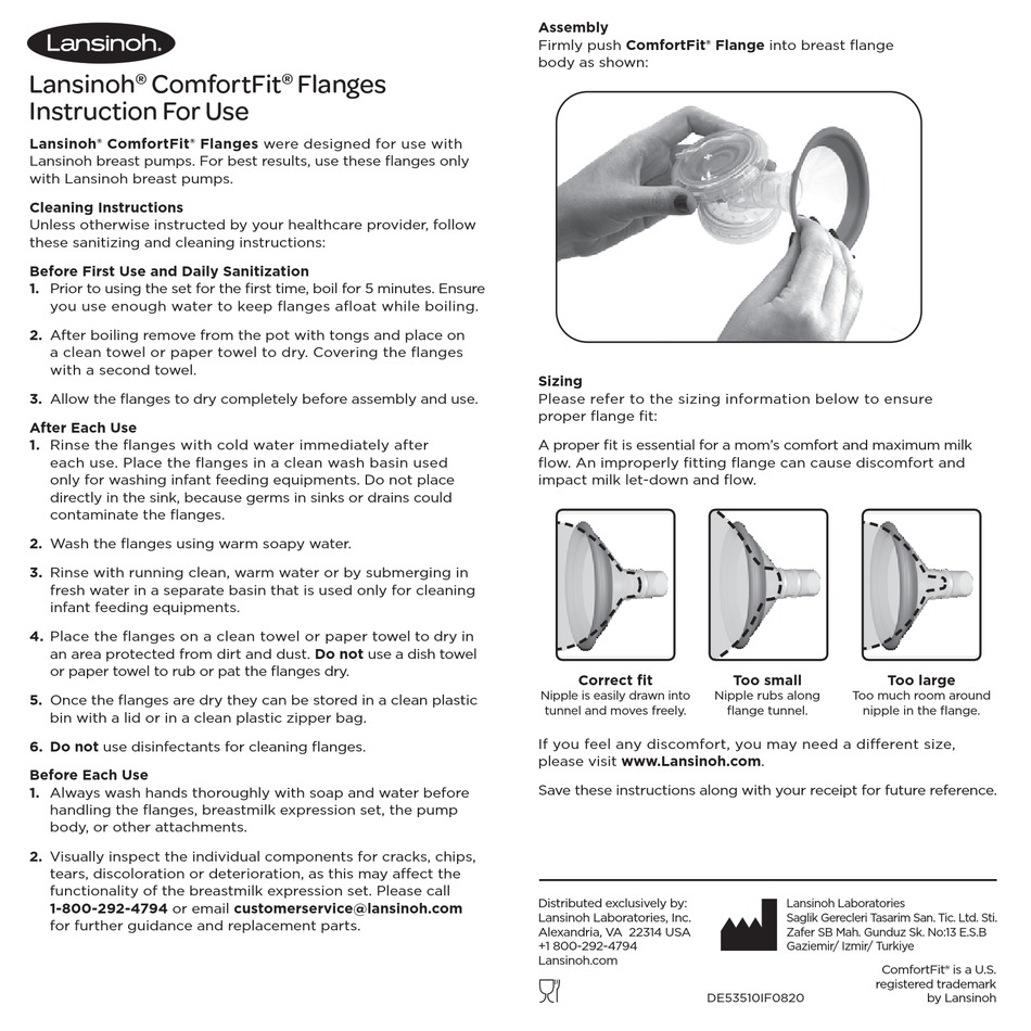 LANSINOH COMFORTFIT INSTRUCTIONS FOR USE Pdf Download ManualsLib