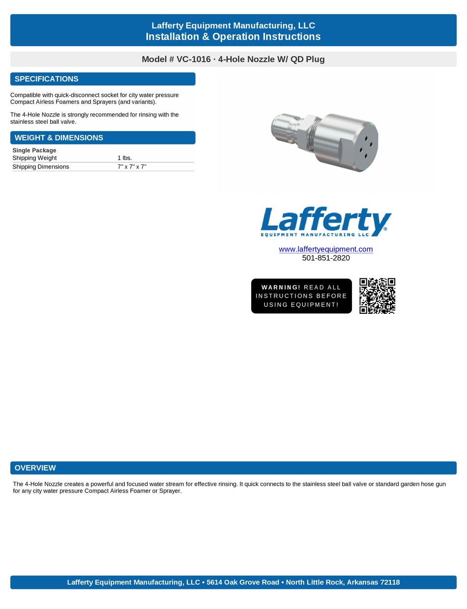 LAFFERTY VC1016 INSTALLATION & OPERATION INSTRUCTIONS Pdf Download