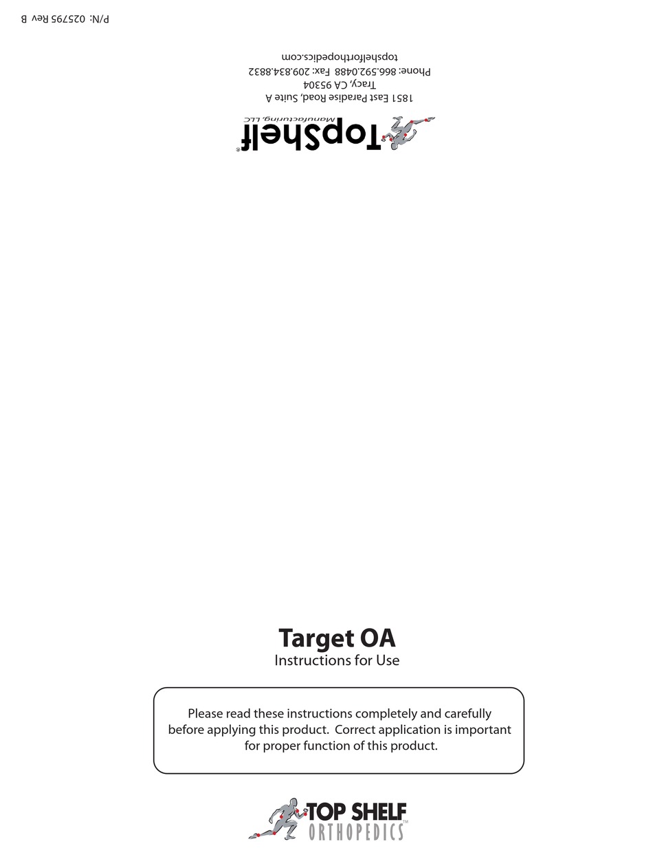 TOP SHELF ORTHOPEDICS TARGET OA INSTRUCTIONS FOR USE Pdf Download
